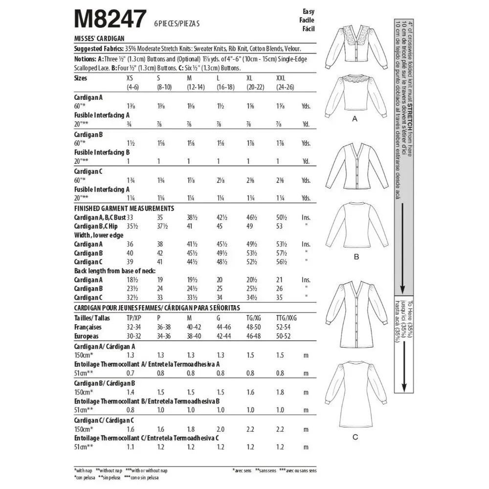 Misses Cardigan Sewing Pattern McCalls‎ M8247 Multiple Styles & Sizes XS-XXL